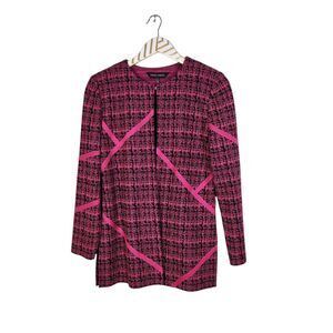 MING WANG‎ Blazer Womens Small Pink Black Striped Open Jacket Top